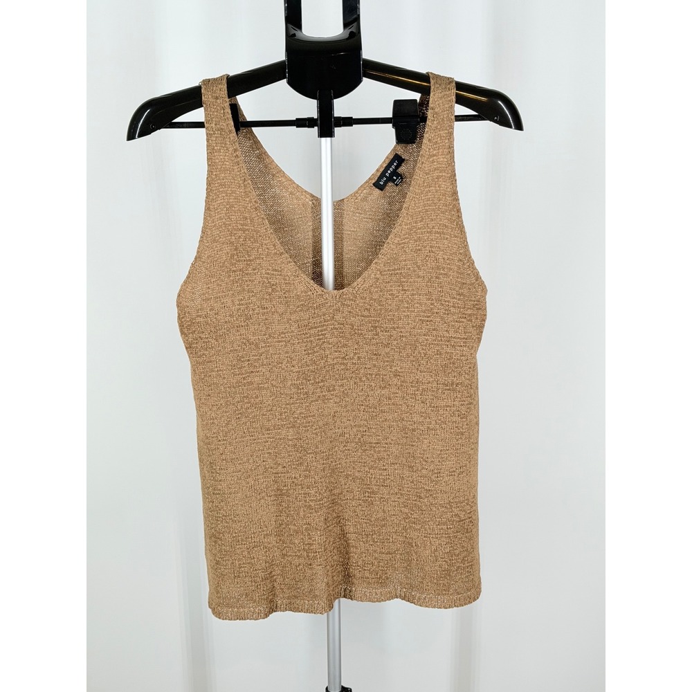 Blu Pepper Womens V-Neck Knit Tank Top Sweater Vest Tan Small